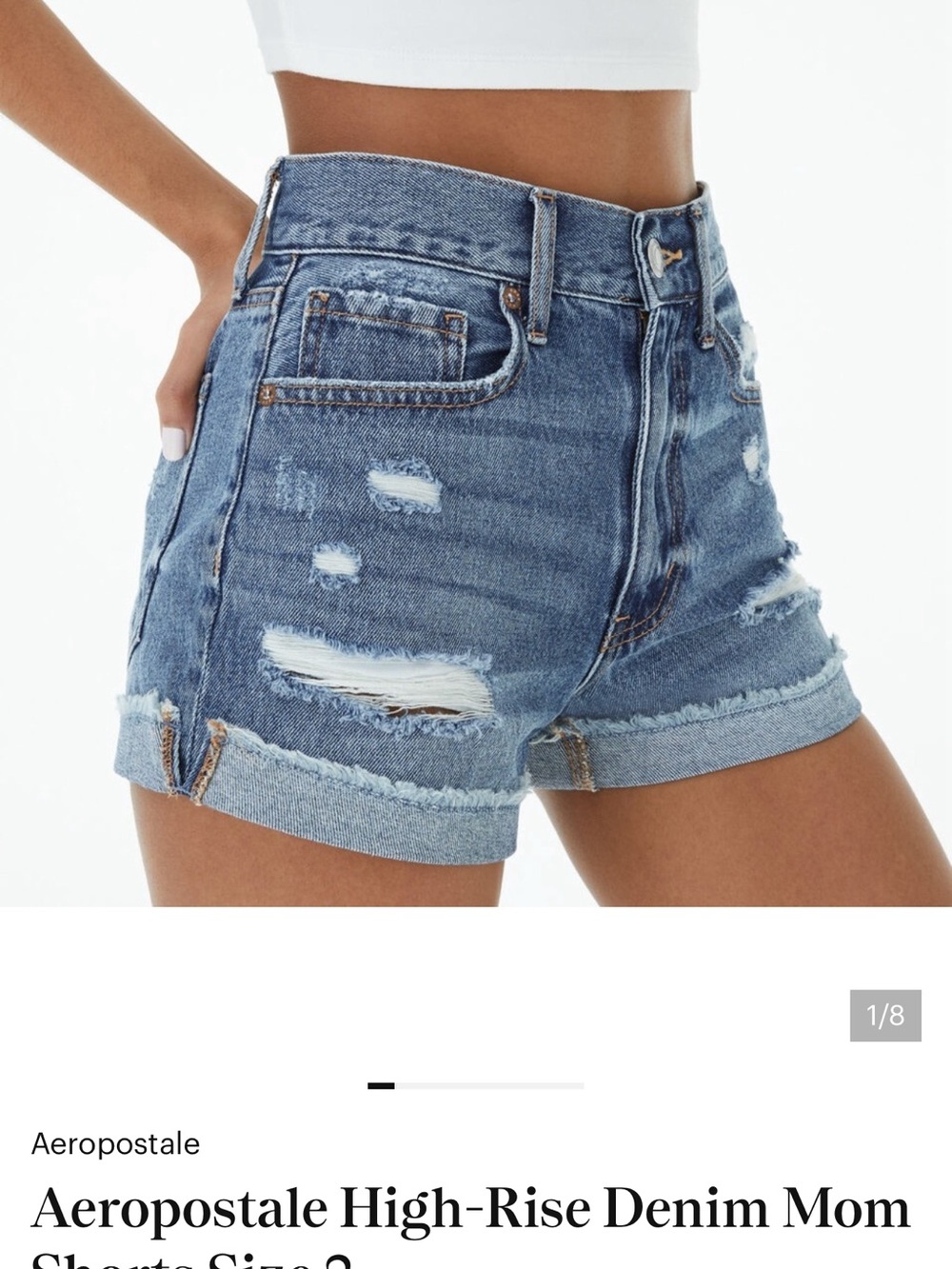 Aeropostale Distressed High-Rise Denim MOM Shorts in Blue